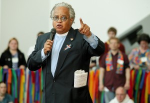 Rev. Phil Lawson rallying support for gays and lesbians; photograph by Mike DuBose.