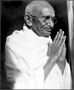 Gandhi in prayer, c. 1948; photographer unknown